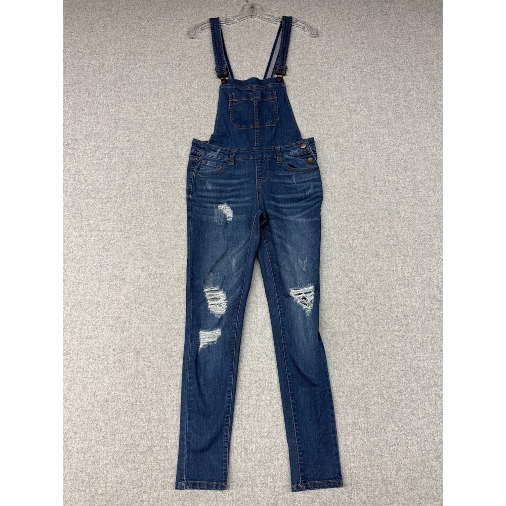 Wax Jean Distressed Denim Overalls Small Dark Blue Ripped Slim Stretch 90092